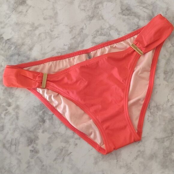 Victoria's Secret 2014 Coral Side Logo Lowrise Bikini Bottoms Large NWOT - Picture 3 of 16